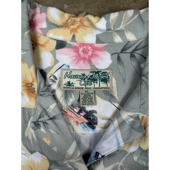 Havana Jack’s Café Hawaiian Shirt Women’s XL Green Floral‎ Boats Tropical - Picture 6 of 8
